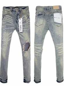 Designer Men Jeans American Streetwear Distressed Slim Fit Stretch Tapered Skinny High Fashion Stretchable Trousers  Ripped Denim Pants For Men - Light Blue - View 2