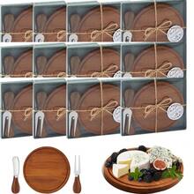 12 Sets Round Cheese Board And Knife Sets, Wooden Mini Cheese Boards With Gift Boxes, Perfect For Weddings, Housewarmings, Birthdays, Baby Showers, And Holiday Party Gifts (Brown And Khaki) - Multicolor - View 1