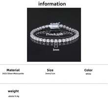 emejewe One D VVS1 莫桑石网球手链原装 S925 纯银镀白金带 GRA 证书手链适合女士男士