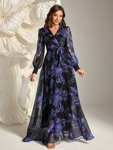 Đầm chữ A tay dài, cổ bẻ xếp lớp, thắt eo, thanh lịch dành cho nữ, được làm từ vải dệt với chi tiết bèo nhún và gấu xòe, thích hợp cho kỳ nghỉ hè. - màu đen - Xem 6