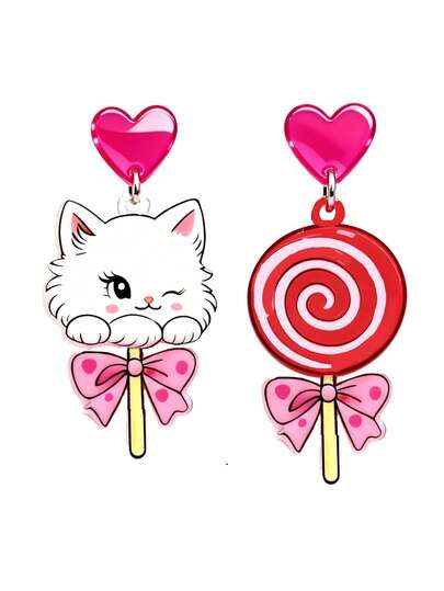 Pink Snail 手工串珠耳钉，可爱卡通卡哇伊风耳环，时尚饰品 - 棒棒糖造型，动物爱好者亚克力树脂水滴耳环，适合女性和女孩，夏季冬季假期海滩派对礼物，情人节情侣礼物