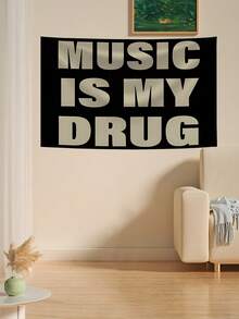 音乐是我的音乐 抽象卡通艺术设计挂毯 彩色墙挂旗帜 适用于卧室、客厅、宿舍、万圣节派对装饰、男士专属空间、现代音乐艺术挂毯横幅礼品 - 彩色 - 查看 3