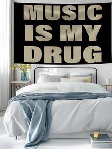 音乐是我的音乐 抽象卡通艺术设计挂毯 彩色墙挂旗帜 适用于卧室、客厅、宿舍、万圣节派对装饰、男士专属空间、现代音乐艺术挂毯横幅礼品 - 彩色 - 查看 2