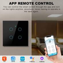 EU WiFi Smart Switch - With/Without Neutral Wire Version - Touch Control Light Switch 1/2/3/4 Gang AC 220-240V - Compatible With Alexa And Smart Life App For Voice Control - Easy Installation