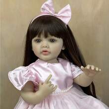 55cm Full Vinyl Reborn Baby Doll Toy, Changeable Outfit, Long Hair Princess, Infant Toddler Birthday Gift, Bath Toy, Handmade Doll Craft, Collectible Figurine Doll - 55CM - View 6