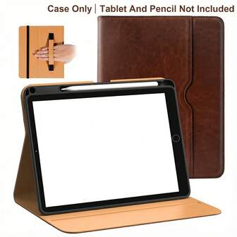 Genuine Leather Protective Case For IPad 9.7 Inch 5th/6th Gen Air 2nd/2018/2017 - With Pencil Slot, Portable Pocket, Sturdy Protective Stand, Auto Wake/Sleep Function And Multi-Angle Viewing
