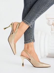 女士尖头细高跟鞋，时尚蛇纹，性感优雅，百搭高跟鞋，适合婚礼、派对、晚宴等场合。 - 金色 - 查看 2