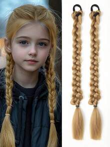 2PCS Braid Ponytail Extensions With Rubber Band Ponytail Natural Synthetic Hair Piece For KIDS - Multicolor - View 11