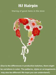 FURDANXINYI 1件套法式复古波西米亚风格钩针头巾，女士适用 - 可爱雏菊针织三角围巾头带 - 草莓花头巾 - 镂空幸运花 - 时尚刺绣嬉皮头带 - 发饰！送给妈妈或女性朋友的完美礼物。海滩度假的理想配饰。，女士秋冬头巾发带发饰 - 彩色 - 查看 17