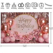 1 Stück rote Rose Gold Geburtstag Hintergrund - Polyester Party Flagge, Innen-/Außendekoration, funkelnde Kuchentisch Flagge, Kameraraum, Party Zubehör, Heimdekoration