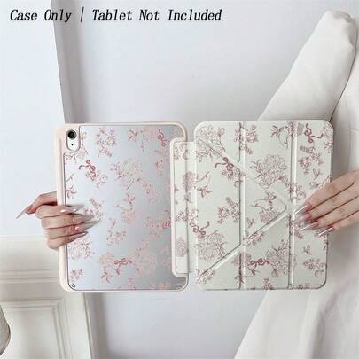 1个防震蝴蝶结翻盖平板电脑保护套，花卉蝴蝶结图案，优雅复古设计，可折叠支架，半透明防震保护套，带笔槽，兼容iPad 10.9/10.2/Air第五代/Pro 11/第十代/9.7/Air 2/（第七代）/（第八代）/Air 4/5/Pro 11/第十代10.9英寸（2022）/Air 13英寸（M3 2025）/Air 11英寸（M3 2025），带自动睡眠/唤醒功能，兼容三星设备，春季礼物/生日礼物