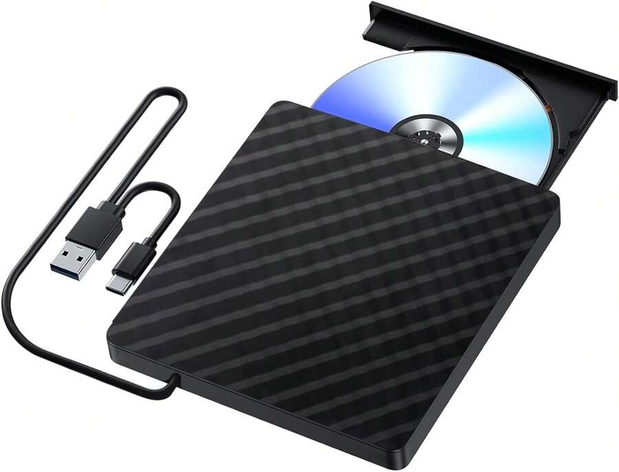 Kammoy Grabadora CD\/DVD Externa USB 3.0, Lector de CD, Grabadora CD\/DVD Lector Portátil, Unidad óptica Externa de CD\/DVD- CD Player Compatible con Windows 98\/7\/8\/10\/XP\/Vista Linux  OS - negro - Ver 1