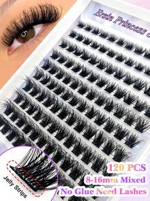 120pcs Self-Adhesive False Eyelash Clusters, Fluffy & Soft, 8-16mm Mixed Length Set, DIY Self-Stick Eyelash Extension Pre-Glued Clusters, Natural & Lengthening, D-Curl, No Glue, No Makeup Remover, Cat Eye Lashes - D - View 2