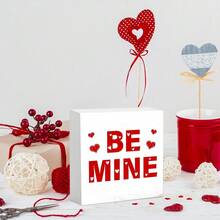 1pc "Be My Love" PVC Plaque, Red Heart Decor, Valentine's Day Desktop Ornament, Home/Bedroom/Living Room - Multicolor - View 5