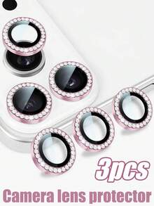 Bộ 3 miếng bảo vệ ống kính camera tương thích với iPhone 17/16/15/14/13/12/11 Plus, vòng kim loại sáng bóng chống trầy xước, phụ kiện bảo vệ ống kính dễ thương, màu hồng. - Màu Hồng baby - Xem 18