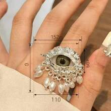 [Anillo de ojo todopoderoso con perlas]Textura de plata + colgantes de perlas ágiles | Identificador de estilo gótico dulce y cool | Complemento para gente con personalidad en festivales de música/visitas a lugares únicos - Anillo del diablo - Ver 2