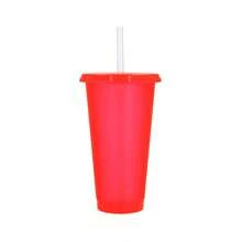 PromoClick Paquete de 10 Vasos de plástico transparente con tapa traslúcida. (Incluyen popote) Cap. 700 ml - Rojo - Ver 3
