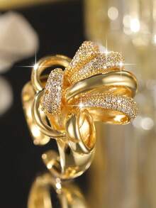 1pc Glamorous Old Money Style Multiple Circles Openable Rings Funky Cubic Zirconia Punk Big Ring For Women Wedding Birthday Dating Party Copper Jewelry Decorative - Yellow Gold - View 10