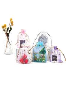 10/20pcs 9*12cm Hot Stamped White Moon And Star Pattern Organza Drawstring Gift Bags, Suitable For Jewelry Storage, Candy, Chocolate Packaging, Birthday, Party Gift Packaging, Home Furnishings - Multicolor - View 7