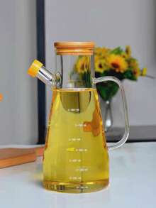 1个大容量硼硅酸盐玻璃油瓶，大容量，适合家庭厨房使用，带刻度尺，玻璃油瓶配备量杯和防溢油装置，调味瓶，适用于户外烧烤、露营、野餐、厨房用具、节日礼品。