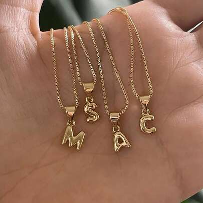 1pc Fashionable Gold Stainless Steel Smooth Bubble Letter Pendant Necklace, Party Decoration & Daily Travel Accessory