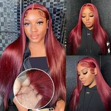 Uveous Burgundy Wig Human Hair 28inch 13x4 HD Transparent Lace Straight 99J Red Human Hair Wig Colored Reddish Brown Lace Frontal Wigs 200% Density Pre Plucked - S99J - 查看 8
