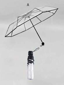1pc Transparent Folding Umbrella, Automatic Open/Close Compact Umbrella, Sturdy Plastic Rain Umbrella For Students - Multicolor - View 3