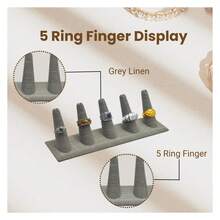 Caja de joyería de lino gris con 5 anillos para exhibición de dedos de 8x2.1x2.2 pulgadas con base cuadrada - Organizador de soporte para anillos para o uso personal - Soportes de exhibición para anillos - Multicolor 775 - Ver 2