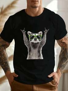 PLUS SIZE Funny Raccoon Graphic Tee Shirt Soft Cotton, Easy Fit, Casual, Comfortable, Statement Print - Black - View 1