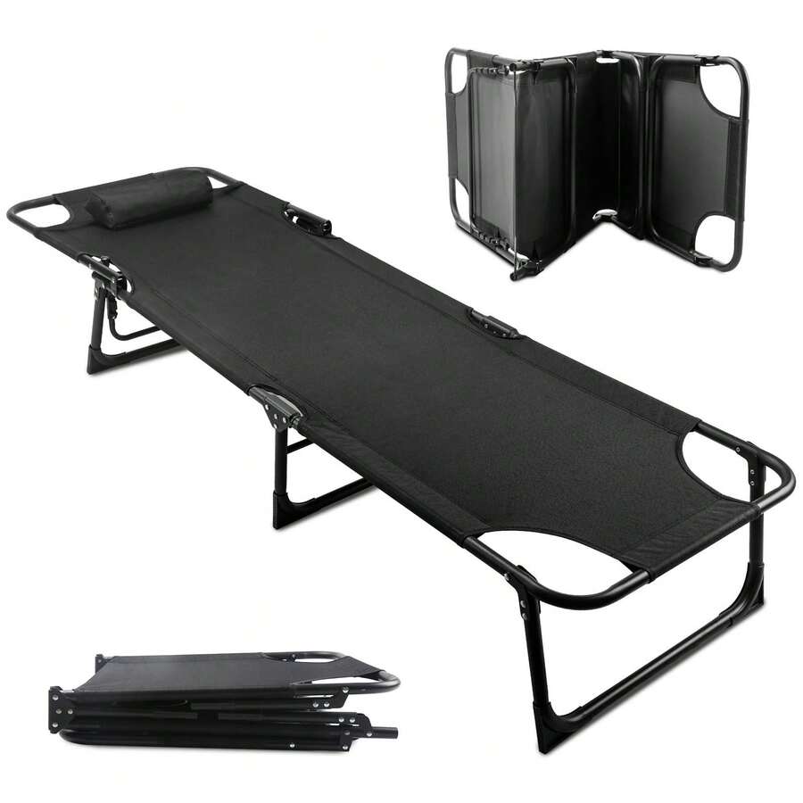 Foldable Camping Cots For Adults, Adjustable 3-Position Adults Reclining Folding Chaise, Outdoor Portable Folding Lounge Chair Sleeping Cots Bed With Pillow For Camping, Pool - Không kèm nệm - Xem 1