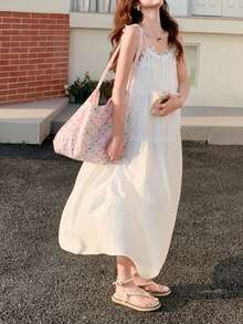 Robe de femme style bohème à bretelles fines blanches, parfaite pour les voyages, la plage et les vacances - Blanc - Voir 7