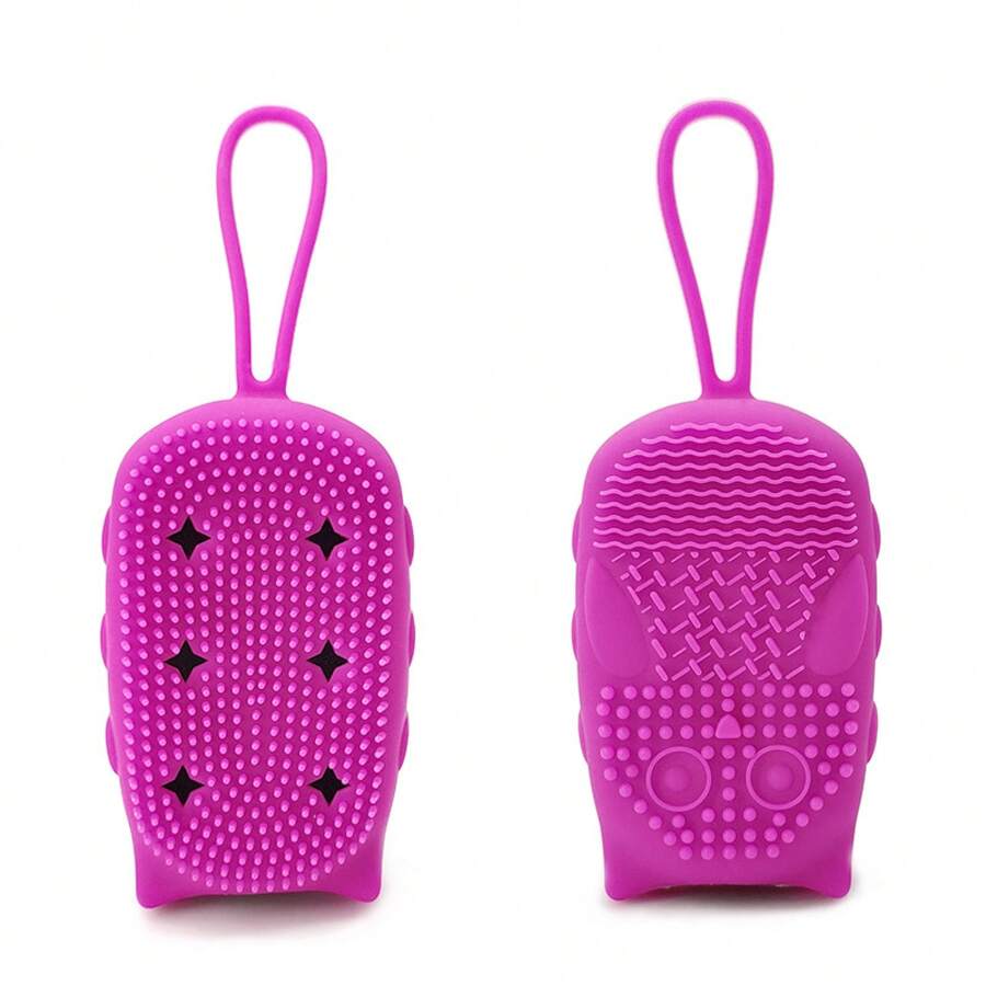 Cepillo de Baño de Silicona para Niños y Adultos con Esponja, Cuerda para Colgar, Cepillo de Baño de Doble Cara, Cepillo de Baño para Bebés - Búho rosa - Ver 1