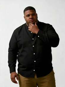 Áo sơ mi nam cỡ lớn cổ đứng tay dài, áo sơ mi cổ đứng tay dài màu đen cổ điển phong cách thường ngày, thích hợp cho hoạt động ngoài trời. - màu đen - Xem 2