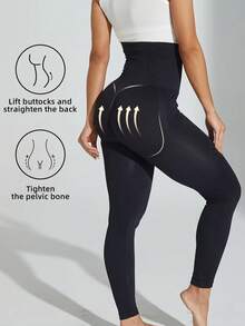 1条高腰瑜伽裤，减肥塑形，运动紧身裤，提臀收腹，紧身运动裤，休闲裤，弹力运动紧身裤，适合所有季节，运动和日常休闲穿着。 - 黑色 - 查看 4