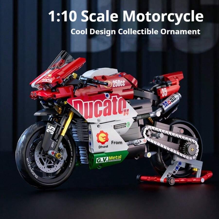 329片V4摩托车积木套装，科技系列超级摩托车模型，赛车，成人拼装玩具，生日/节日礼物