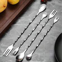 1 X Cocktail Mixing Spoon, Bar Stirrer, Long Spiral Pattern Stainless Steel Cocktail Stirrer, Perfect Bar Or Kitchen Accessory, Suitable For Using In Bars, Kitchens, Festivals And Parties - Multicolor - View 4