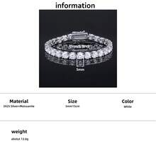 emejewe One D VVS1 莫桑石网球手链原装 S925 纯银镀白金带 GRA 证书手链适合女士男士