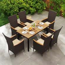 Lifezeal Patio Rattan Chairs Set Of 2/4 With High Backrest & Acacia Wood Armrests, Cushion - Beige and Brown - 查看 8