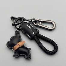 Llavero de Bulldog Francés hecho a mano de cuero genuino, llavero de cuerda trenzada con correa antipérdida para mujeres y hombres, organización de llaves de coche HWCE - estilo 1 - Ver 13