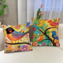 TOPSSCTR 4pcs Vibrant Floral & Bird Throw Pillow Covers, Colorful Abstract Modern Design With Polyester Material, Zip Closure, Perfect For Living Room, Bedroom, Or Couch Decor, Home Accent Pillows | Vibrant Decor | Zippered Pillowcase, Decorative Pillows