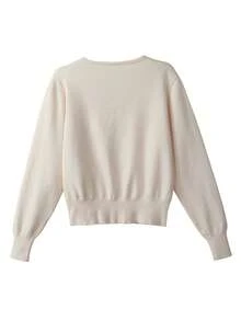 Women's Solid Color Loose Fit Casual Pullover Dropped Shoulder Short Knit Sweater - Apricot - View 3