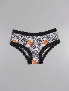 Dircho 5 Stücke Damen sexy, süße Gothic Kontrast Spitze Bikini Höschen - Allover Spinnen/Totenkopf Muster, seidig weich, bequem, Unterwäsche, dehnbar, atmungsaktiv, elastischer Bund, leicht, Lingerie Set für den täglichen Gebrauch - Verschiedenfarbig - Übersicht 10