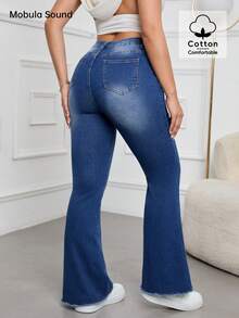 Mobula Sound 休闲优雅喇叭牛仔裤，春夏百搭时尚单品，适合休闲、度假、日常、约会、旅行、派对、机场等各种场合穿着 - 女士弹力修身喇叭牛仔裤 - 藍色 - 查看 8