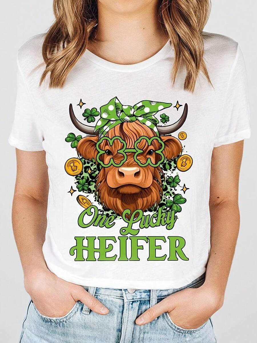 Camiseta de vaca de San Patricio, camiseta de vaquilla de la suerte, camiseta de vaca del Día de San Patricio, divertido Día de San Patricio, camiseta de vaca del Día de San Patricio, camiseta de vaca de la suerte - Blanco - Ver 1
