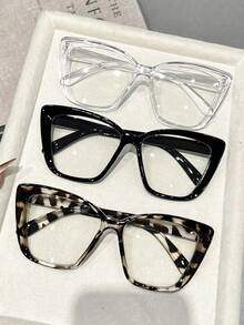 1副/3副豹纹塑料猫眼全框装饰ins风透明眼镜，适合女性日常佩戴、街头摄影、返校季、周末穿搭，适合所有脸型 - 彩色 - 查看 11