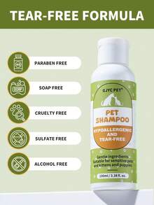 GJYC PET 3.38 Fl Oz Champú para cachorros sin lágrimas para piel sensible - Champú hipoalergénico para perros y gatos - Champú calmante de avena para cachorros y gatitos, libre de crueldad - 100ml - Ver 2