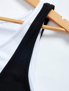 UREREM Minimalist Sleeveless Contrast Color 2 In 1 Tank Top, Fitted Slim Fit, Suitable For Commuting, Inner Layer Or Outerwear, 110G Knit Fabric - Black and White - View 6