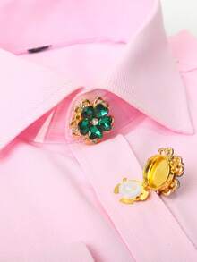 2 piezas Conjunto de botones con flor de cristal en forma de corazón, accesorios decorativos para puños de camisa, broches de solapa florales elegantes y lujosos, broches de botón sin costura, accesorios de moda para ropa, adecuados para bodas, fiestas, negocios, regalos de cumpleaños, regalos navideños DIY - A - Ver 3