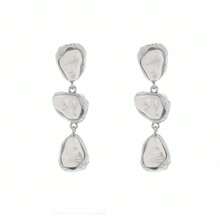 1对时尚多层不对称仿珍珠吊坠耳环，复古夸张几何不对称耳环 - 多層異形仿珍珠耳釘 - 查看 7