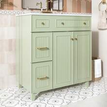 Bathroom Vanity Unit With 81.7 Cm Sink - Freestanding Bathroom Vanity Unit With Ceramic Sink, Lacquered Surface, Multifunctional Storage Space And Solid Wood Legs In A Modern Luxury Design - Green